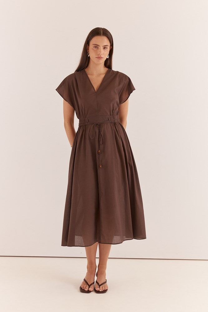 Image of Dresses. Product name - Nazalia Tie Waist Dress Chocolate in Chocolate colour by brand - Sass Clothing