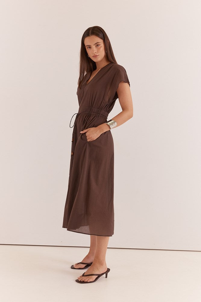 Sass Clothing Nazalia Tie Waist Dress (Chocolate)