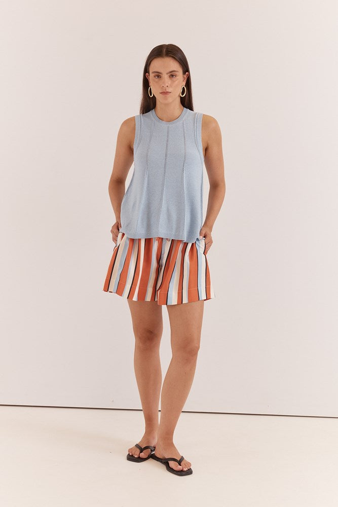 Image of a model wearing Tops. Product name - Krista Pointelle Tank in Pale Blue colour by brand - Sass Clothing