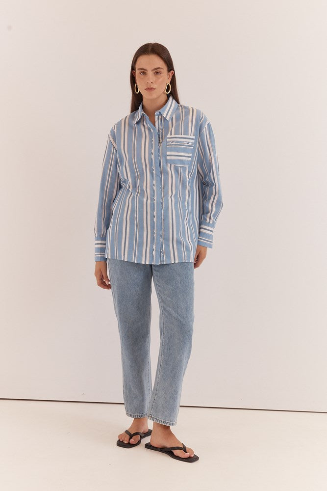 Sass Clothing Nyx Piped Stripe Shirt (Blue Stripe)