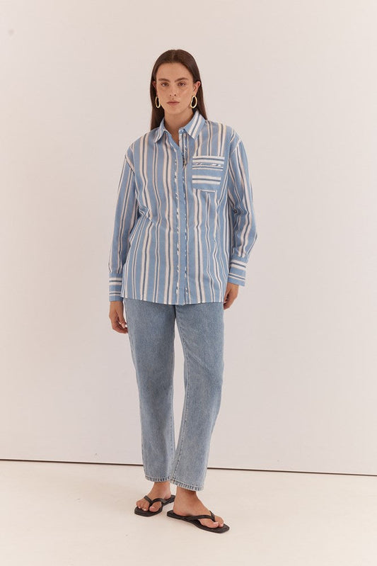 Sass Clothing Nyx Piped Stripe Shirt (Blue Stripe)