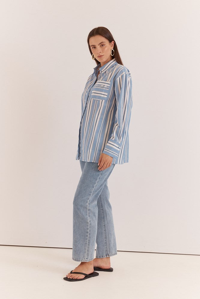 Sass Clothing Nyx Piped Stripe Shirt (Blue Stripe)