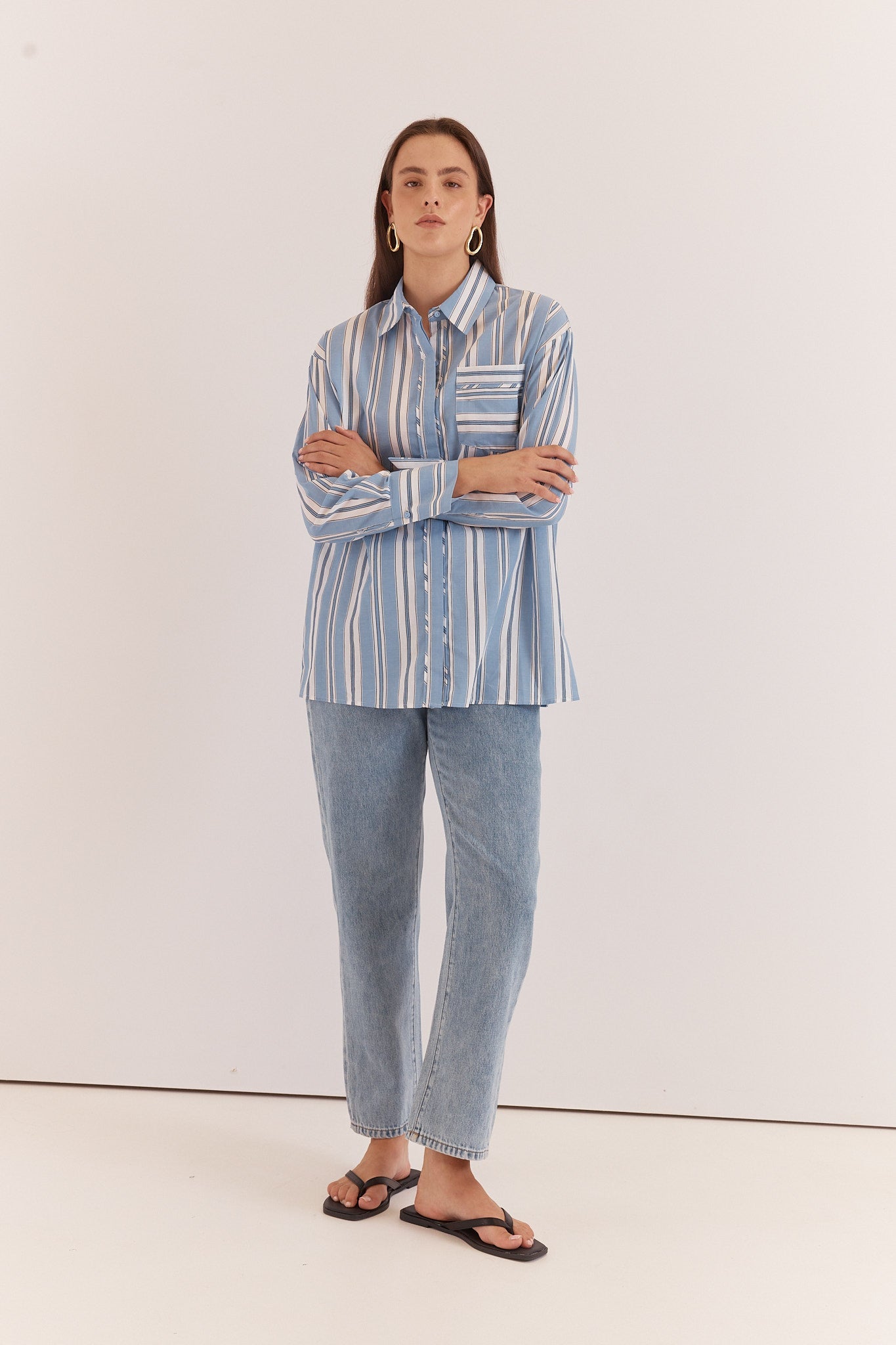Sass Clothing Nyx Piped Stripe Shirt (Blue Stripe)