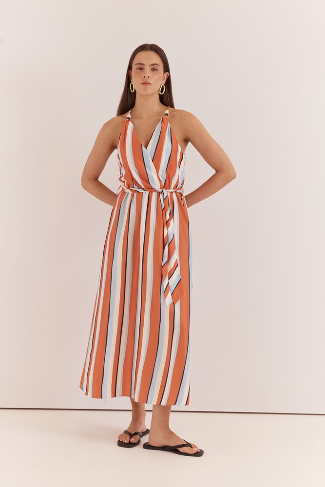 Sass Clothing Carlene Twisted Maxi Dress (Multi Stripe Print)