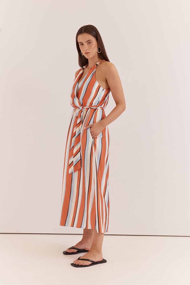 Sass Clothing Carlene Twisted Maxi Dress (Multi Stripe Print)