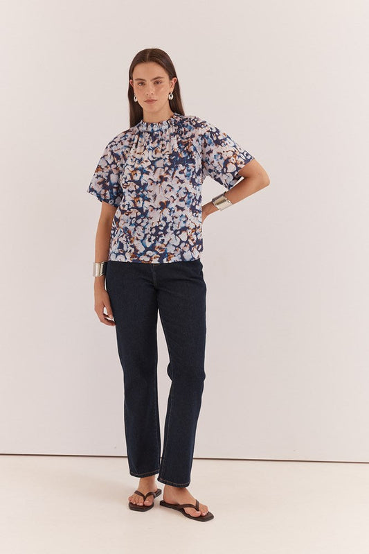 Sass Clothing Anika Frill Neck Blouse (Violet Floral)