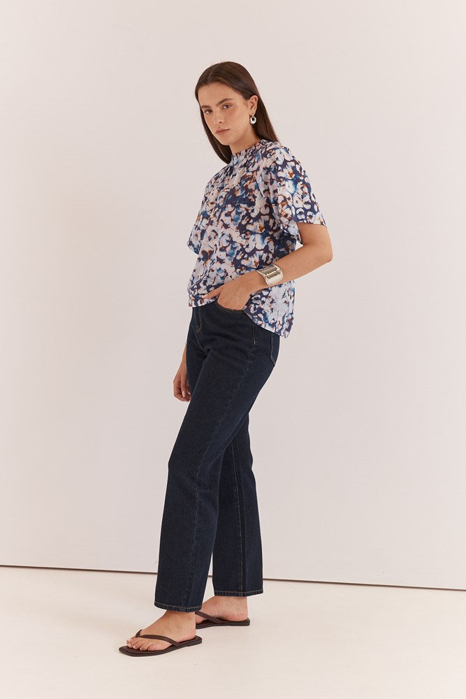 Sass Clothing Anika Frill Neck Blouse (Violet Floral)
