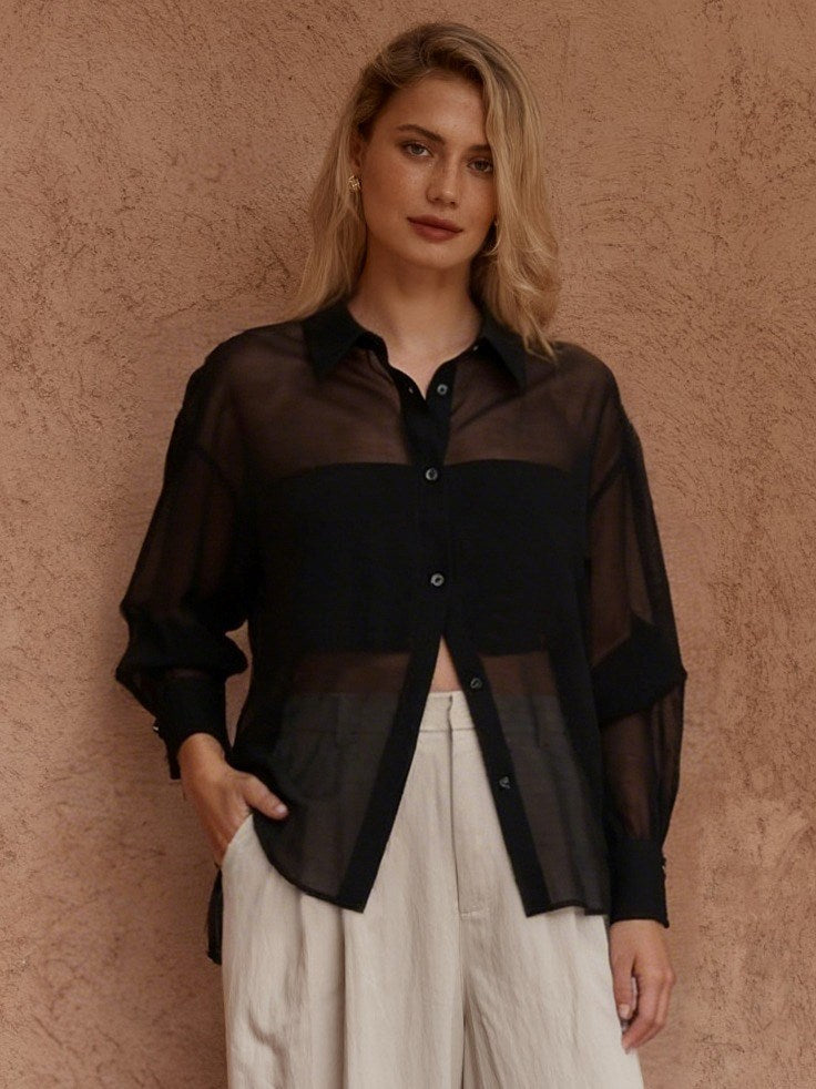 Image of Blouses. Product name - Val Oversized Shirt in Black colour by brand - Sass Clothing