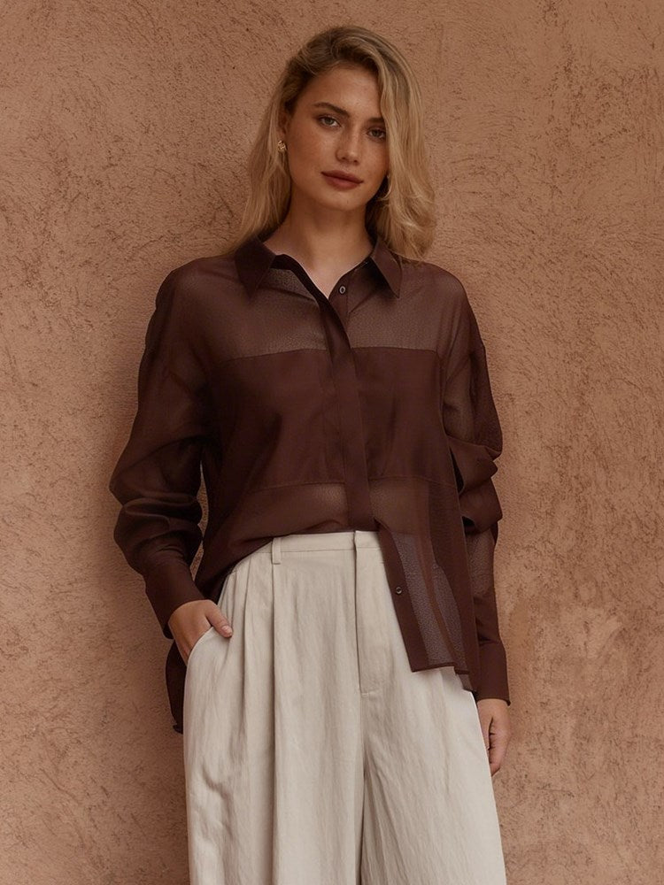 Image of Blouses. Product name - Val Oversized Shirt in Chocolate colour by brand - Sass Clothing