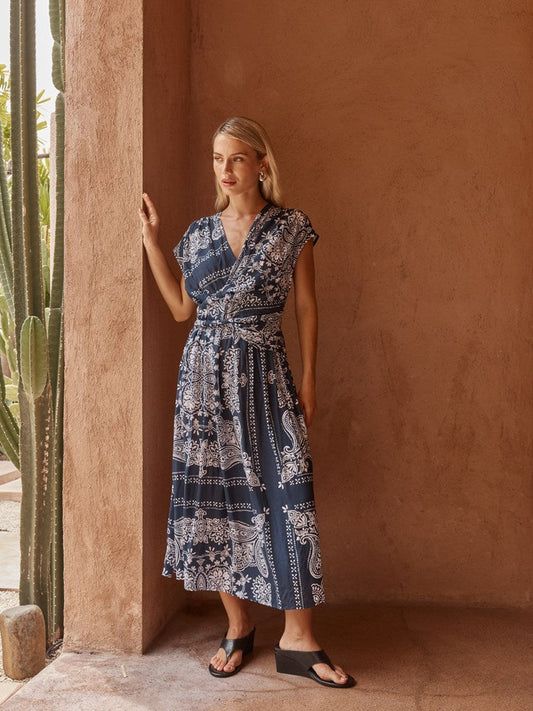 Sass Clothing Zendeya Twist Midi Dress (Bandana Print)