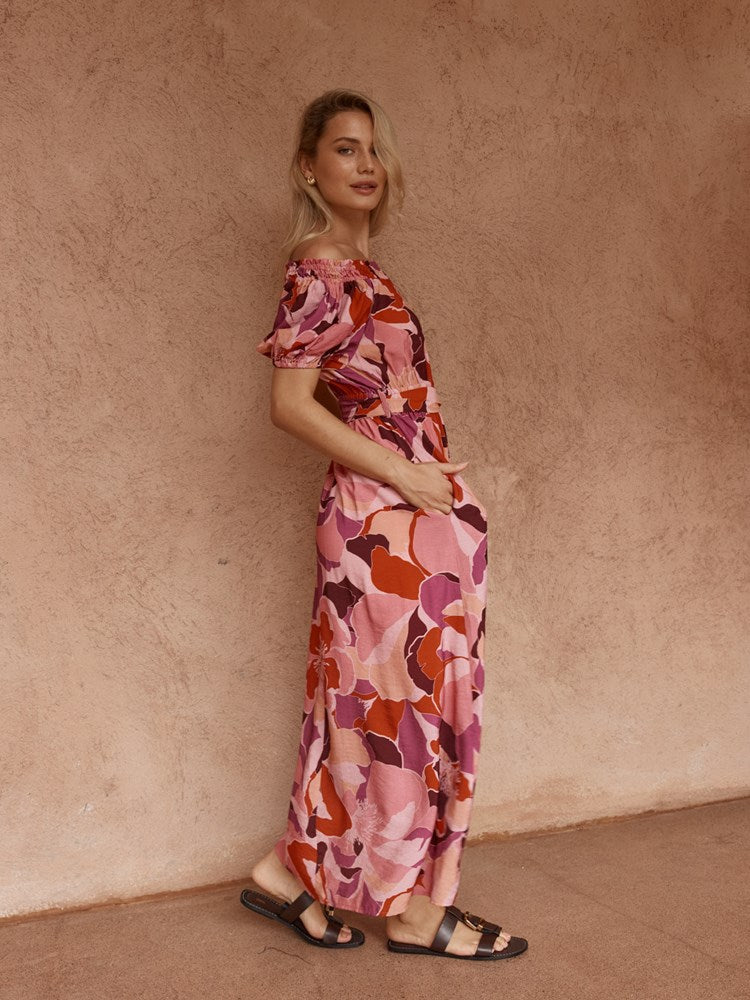 Sass Clothing Jo Off Shoulder Dress (Peony Print)