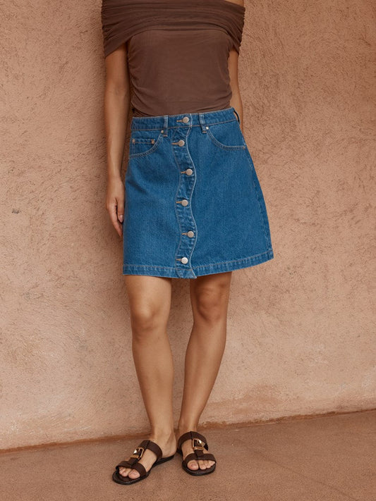 Sass Clothing Tipo Wave Denim Skirt (Classic Blue)