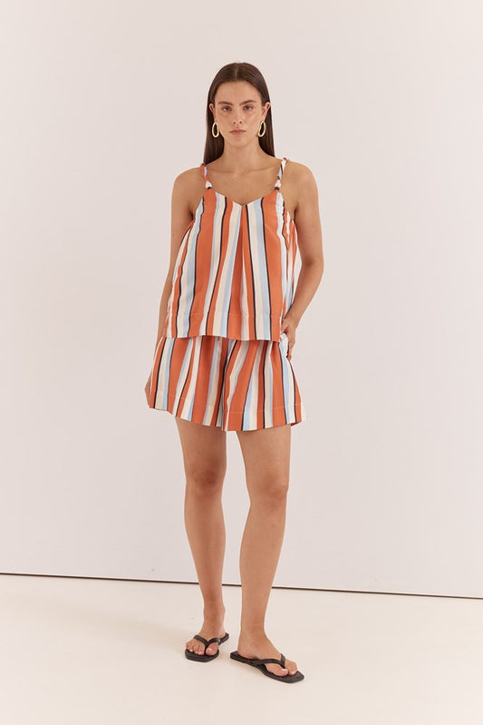 Image of a model wearing Tops. Product name - Fran Stripe Tank in Multi Stripe Print colour by brand - Sass Clothing
