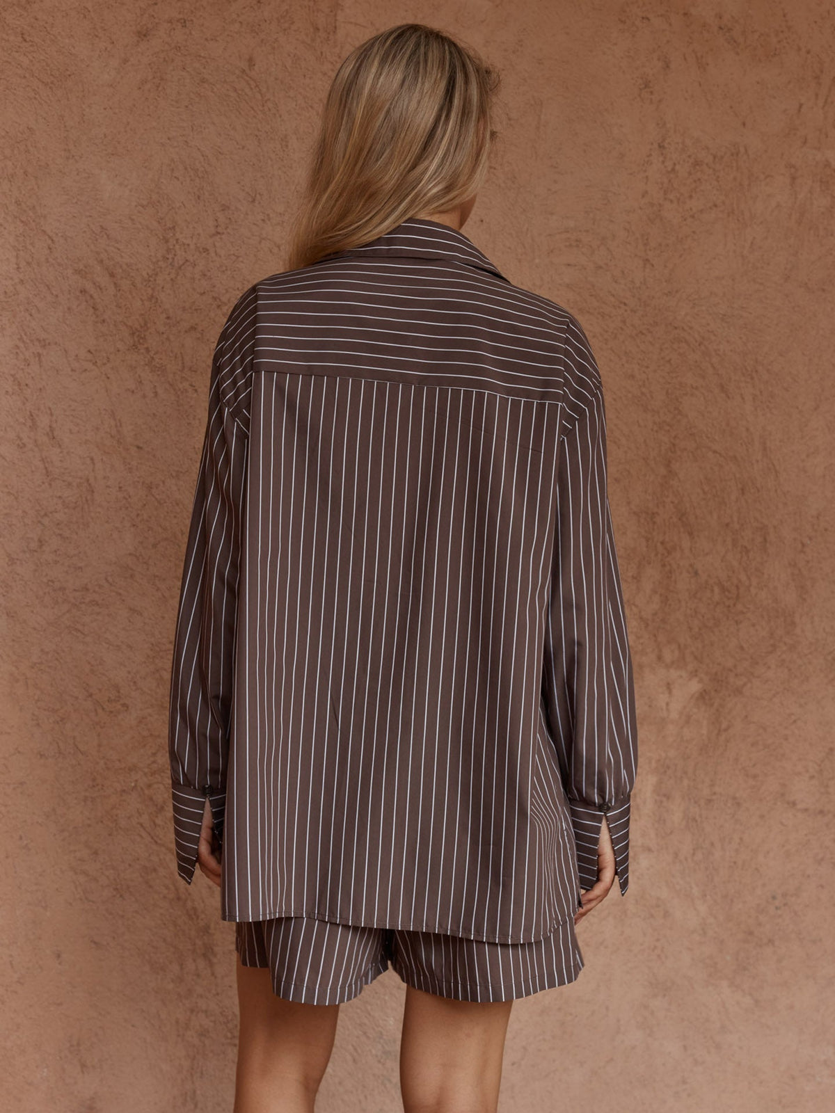 Sass Clothing Marty Piped Stripe Shirt (Choc Stripe)