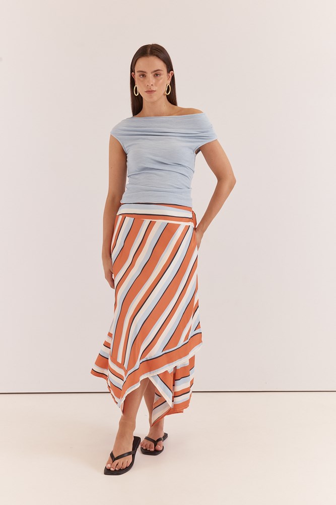 Sass Clothing Maribel Asym Wrap Skirt (Multi Stripe Print)