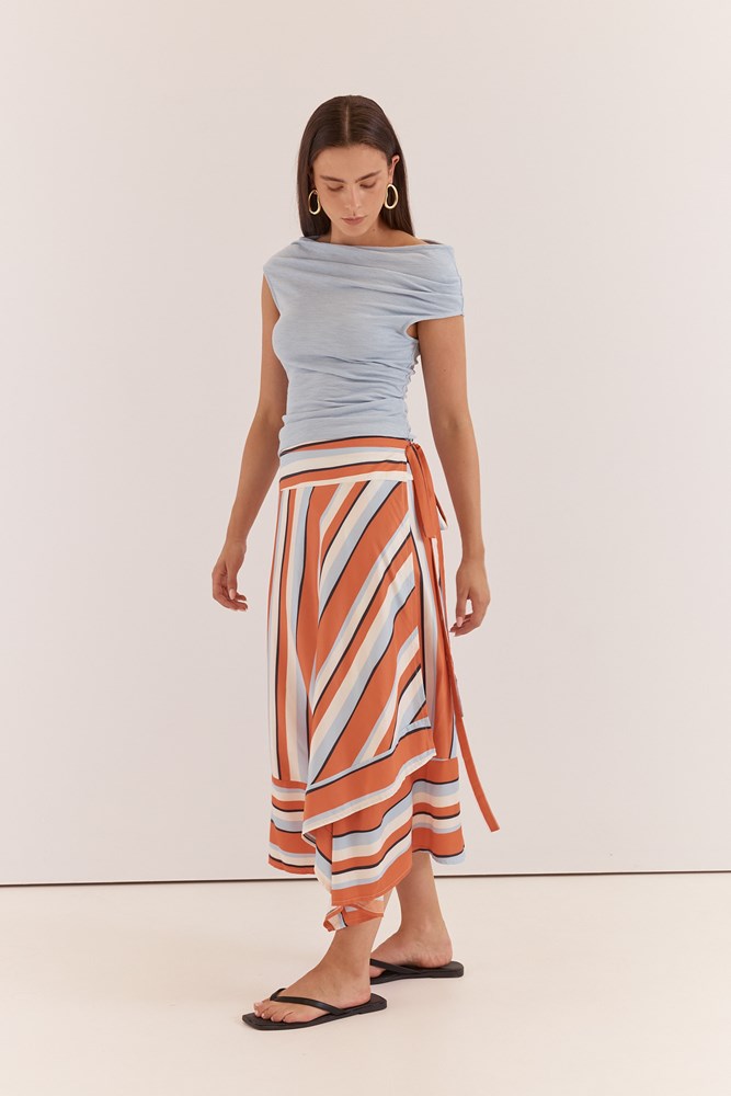 Sass Clothing Maribel Asym Wrap Skirt (Multi Stripe Print)