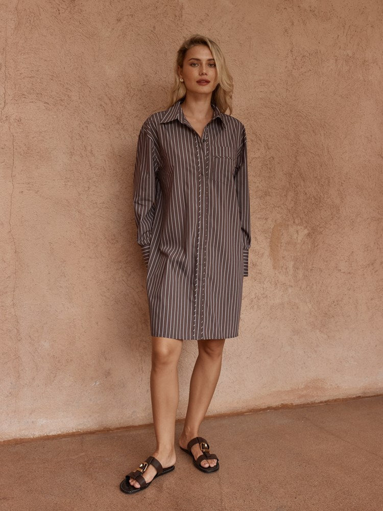 Sass Clothing Mel Stripe Shirt Dress (Choc Stripe)