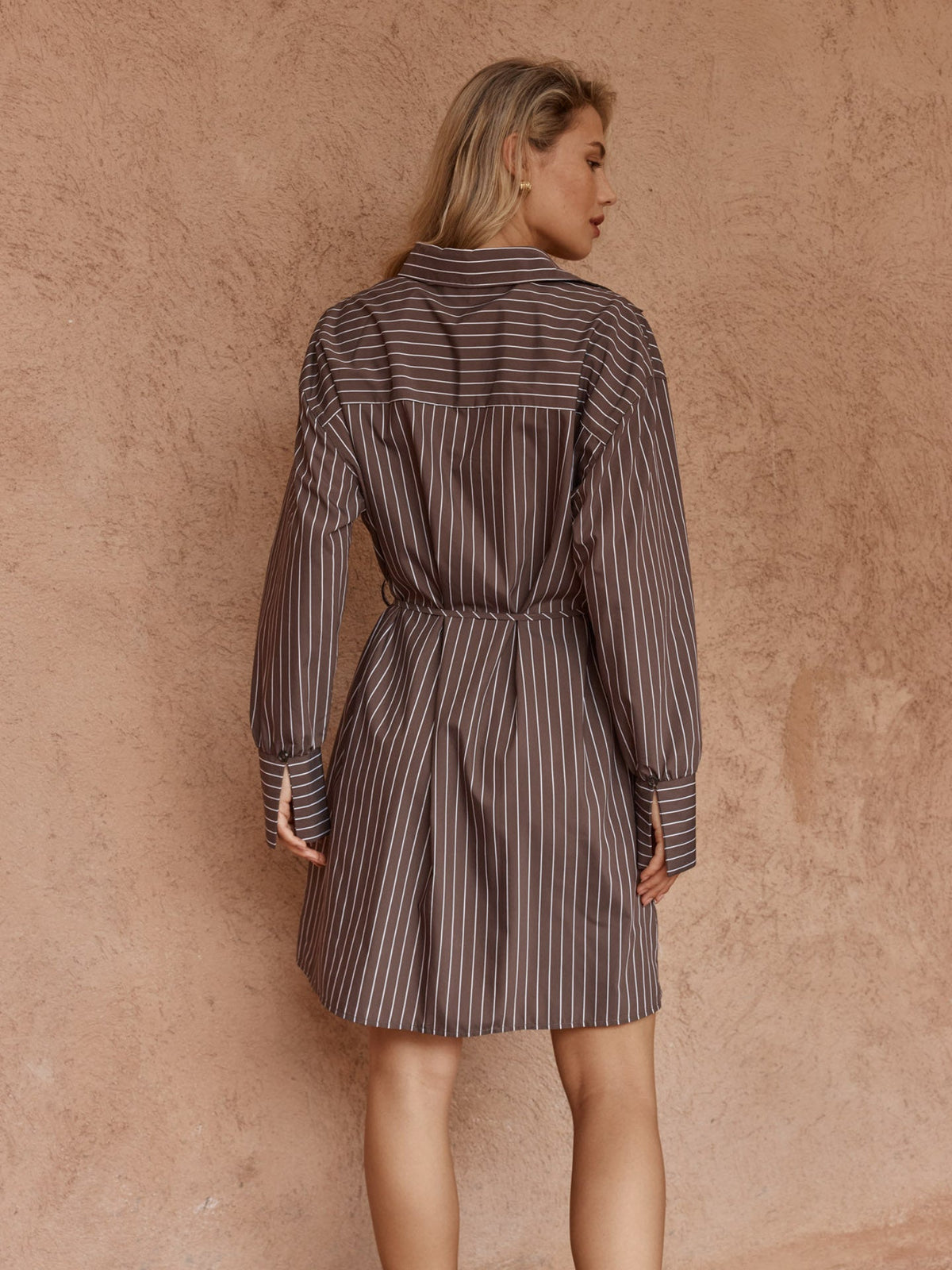Sass Clothing Mel Stripe Shirt Dress (Choc Stripe)