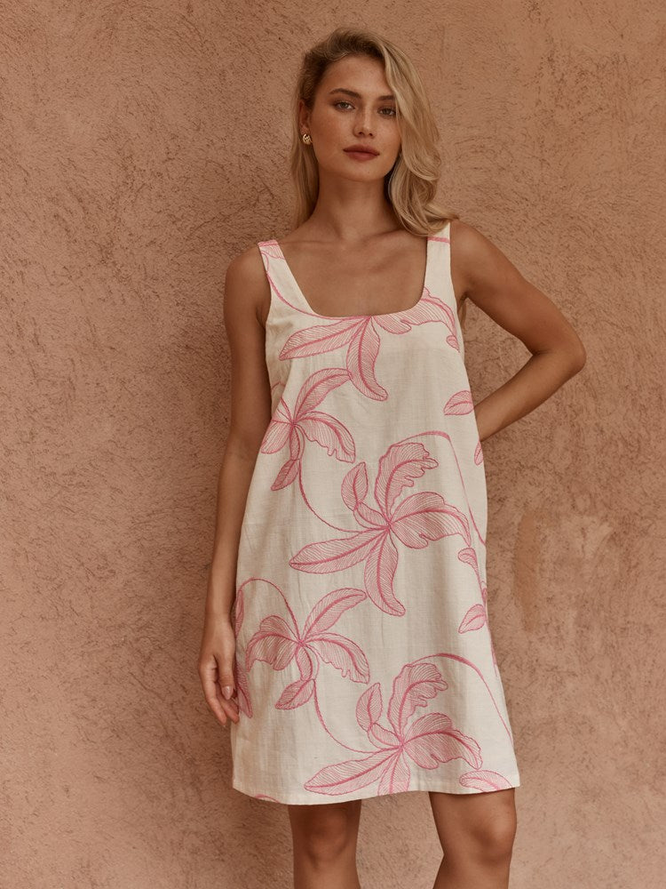 Image of Dresses. Product name - Vienne Mini Shift Dress Neutral/Pink in Neutral/Pink colour by brand - Sass Clothing