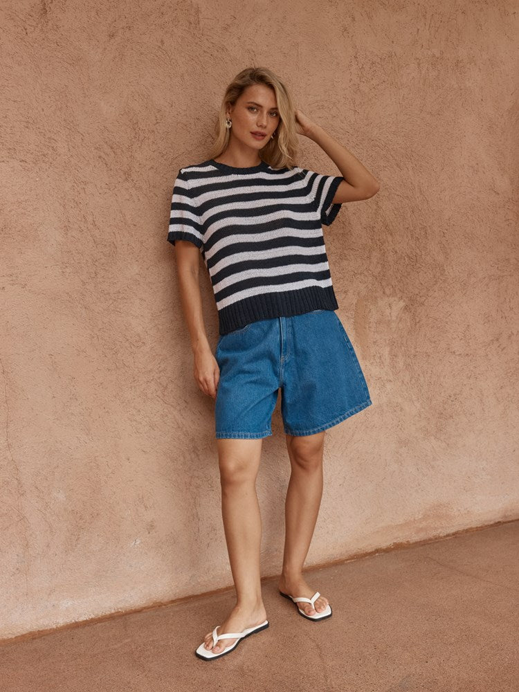 Sass Clothing Jules Stripe Tee (Navy/ White)