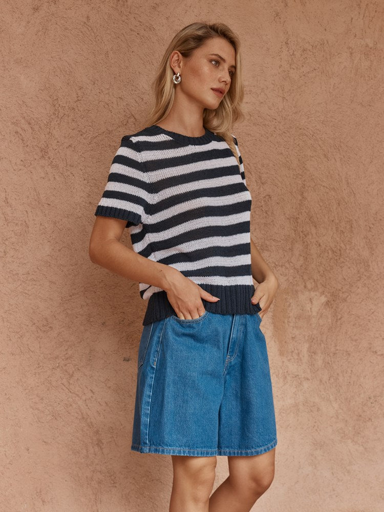 Sass Clothing Jules Stripe Tee (Navy/ White)