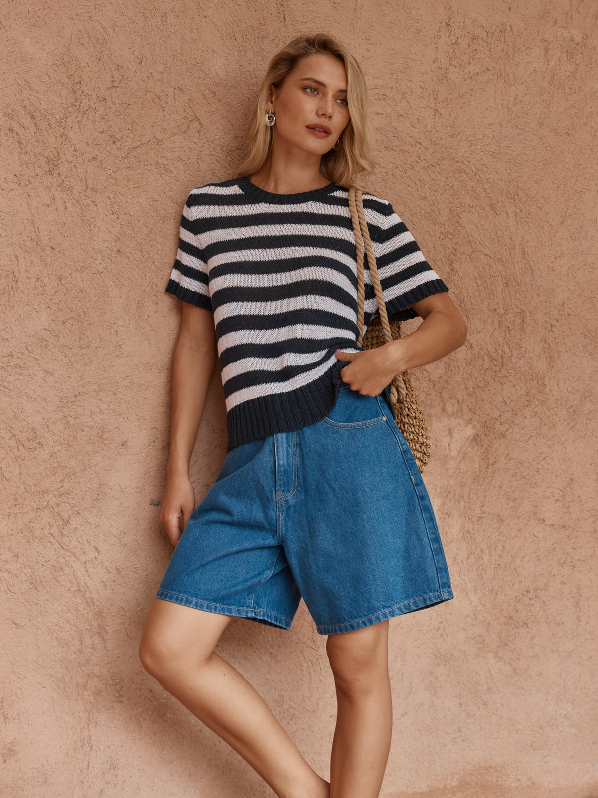 Sass Clothing Jules Stripe Tee (Navy/ White)