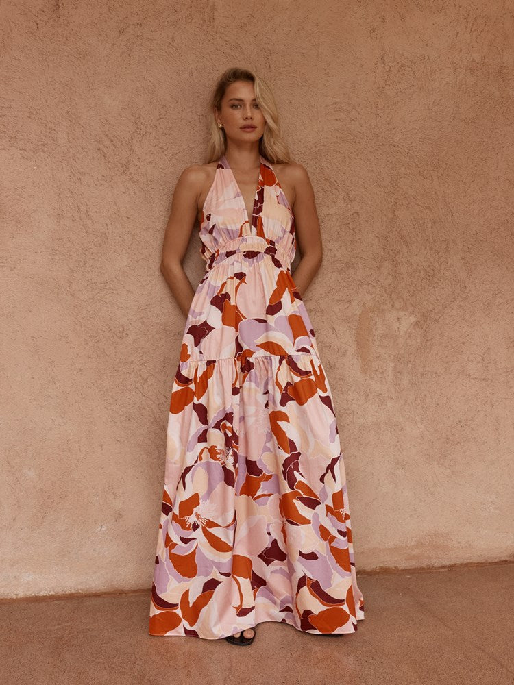 Image of Dresses. Product name - Reese Halter Dress Peony Print in Peony Print colour by brand - Sass Clothing