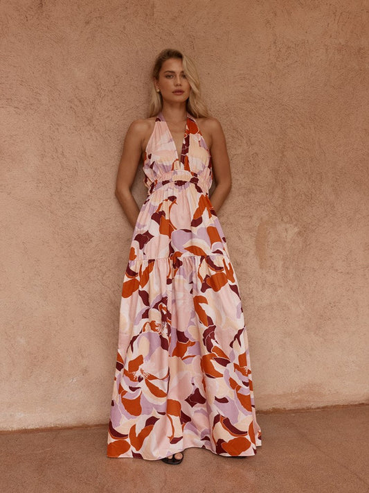 Image of Dresses. Product name - Reese Halter Dress Peony Print in Peony Print colour by brand - Sass Clothing