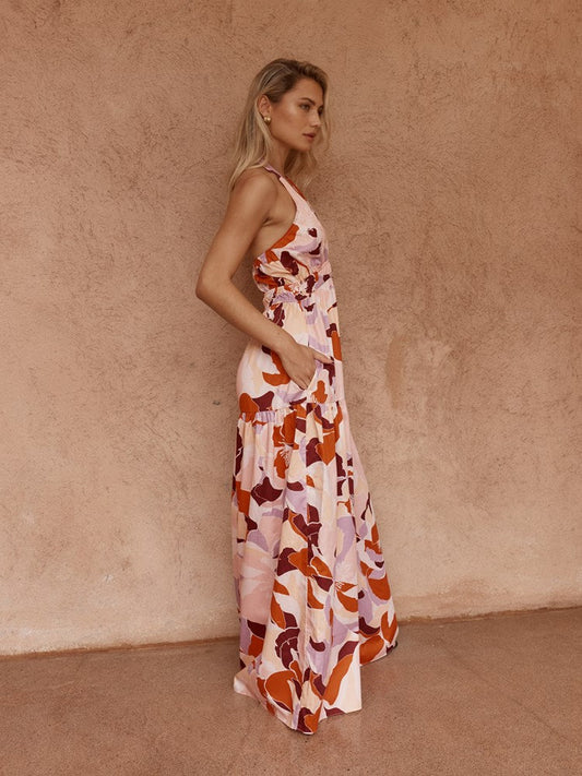 Sass Clothing Reese Halter Dress (Peony Print)
