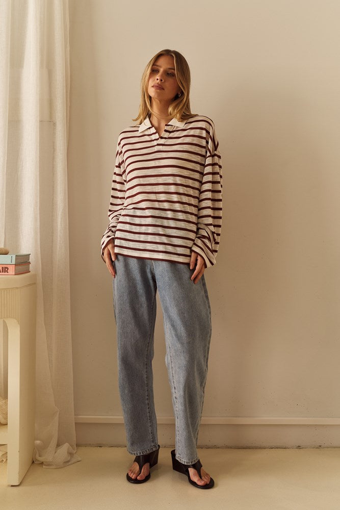 Sass Clothing Tate Rugby Top (White Burgundy)