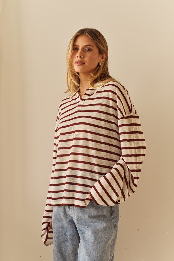 Sass Clothing Tate Rugby Top (White Burgundy)