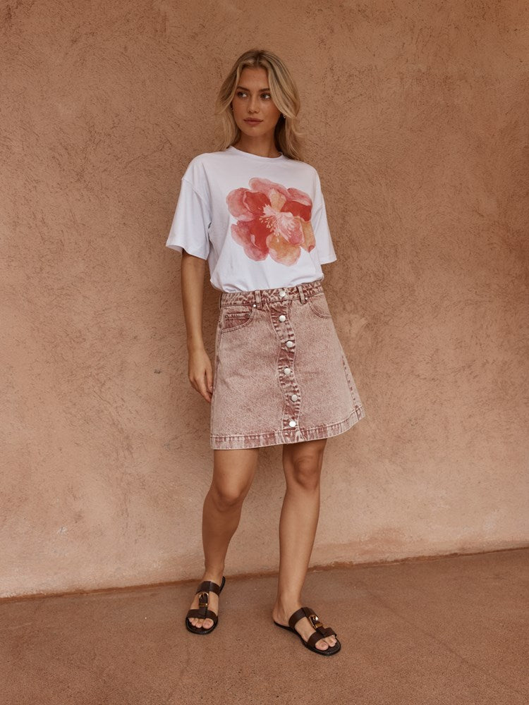 Sass Clothing Tipo Wave Denim Skirt (Rusty Red)