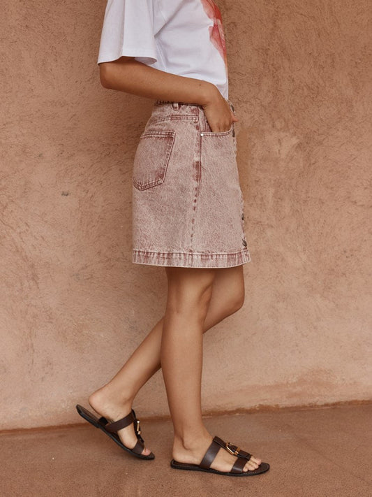 Sass Clothing Tipo Wave Denim Skirt (Rusty Red)