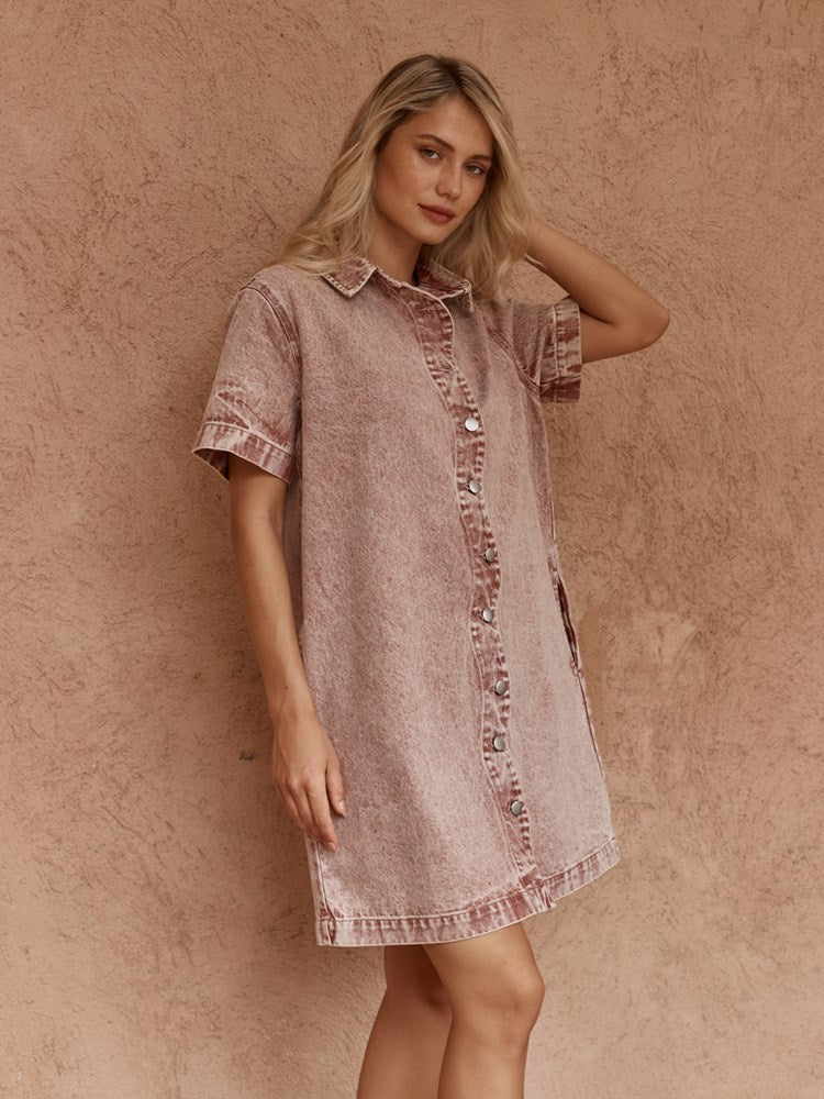 Sass Clothing Pepe Wave Denim Dress (Rusty Red)