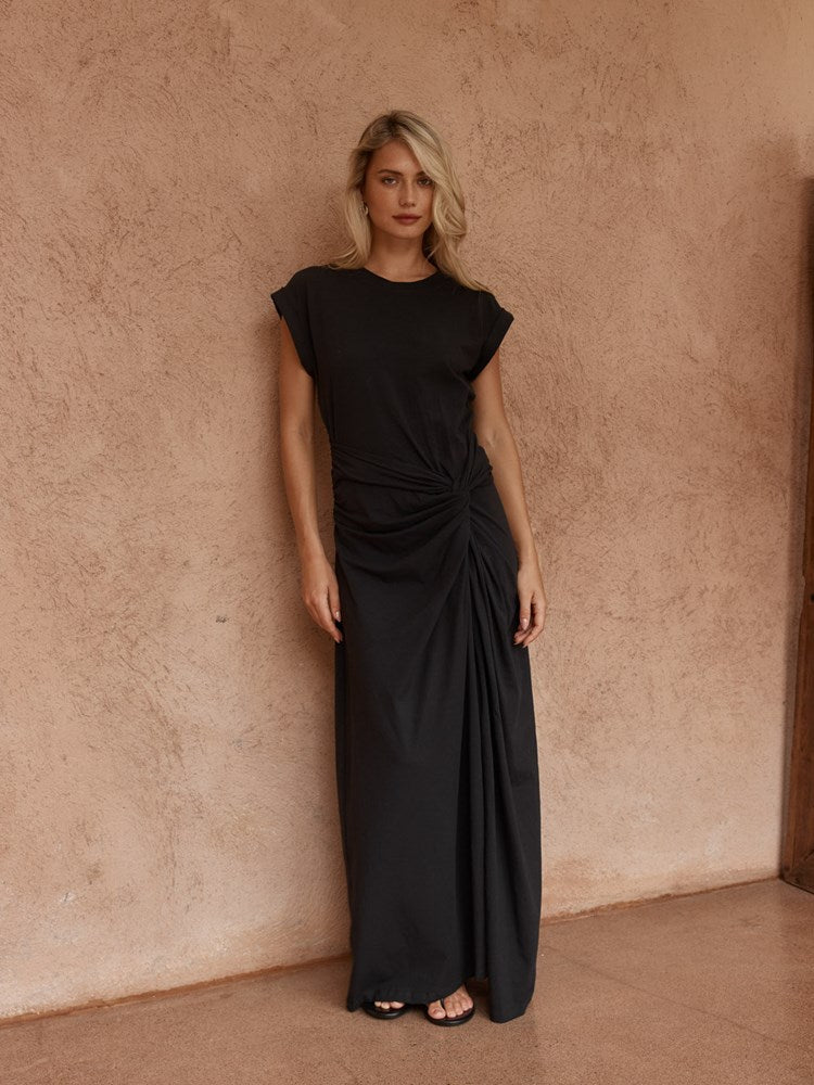 Image of Dresses. Product name - Joni Twist Cap Sleeve Dress Black in Black colour by brand - Sass Clothing