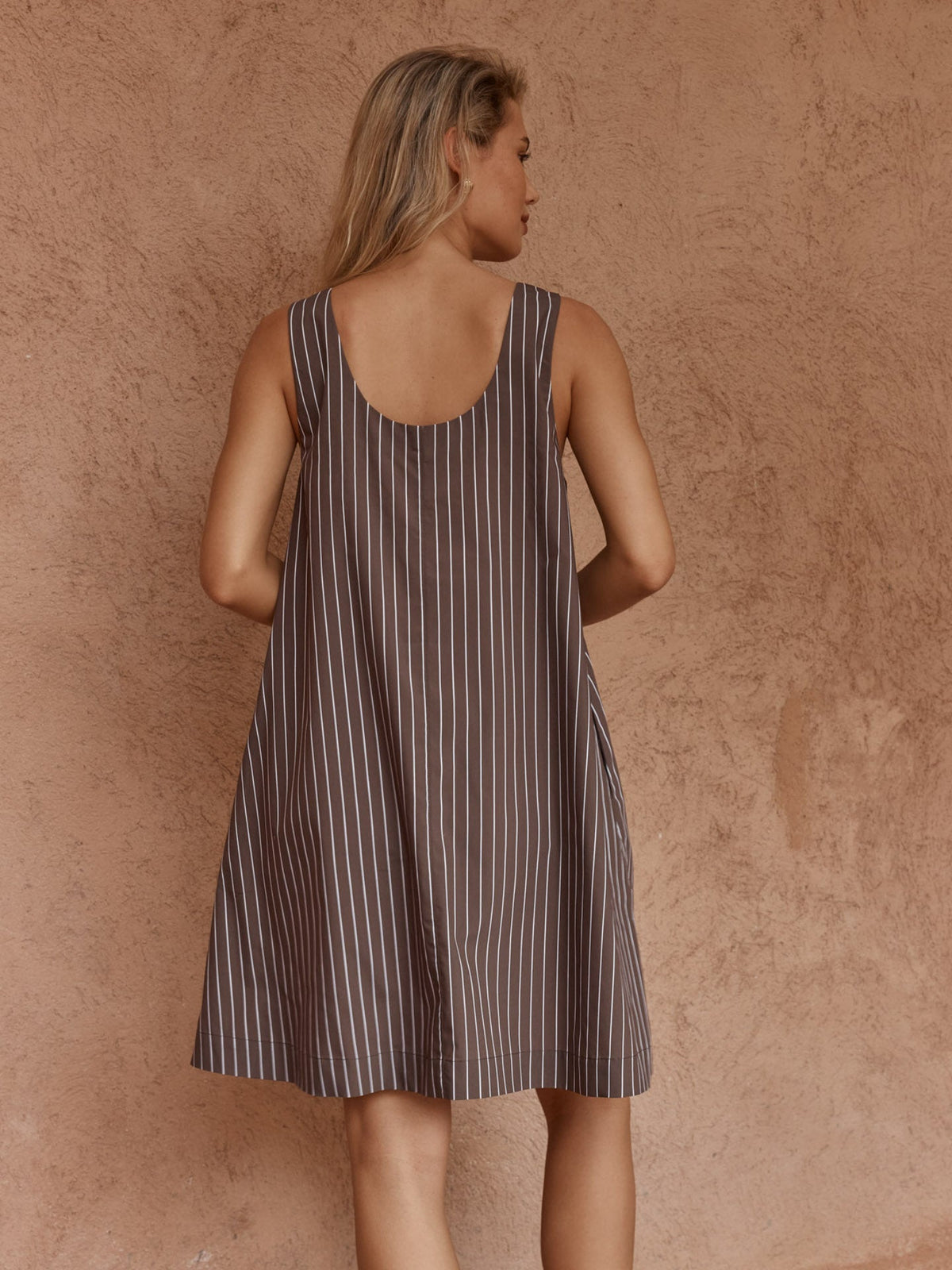 Sass Clothing Nola Stripe Mini Dress (Choc Stripe)