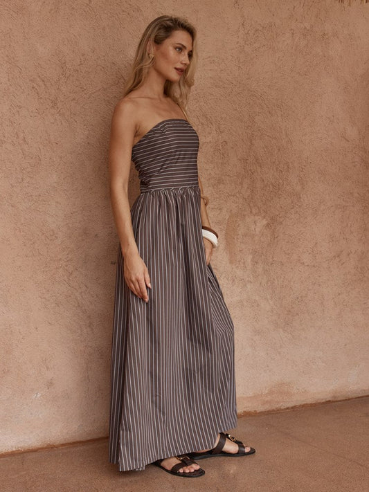 Sass Clothing Everley Strapless Dress (Choc Stripe)