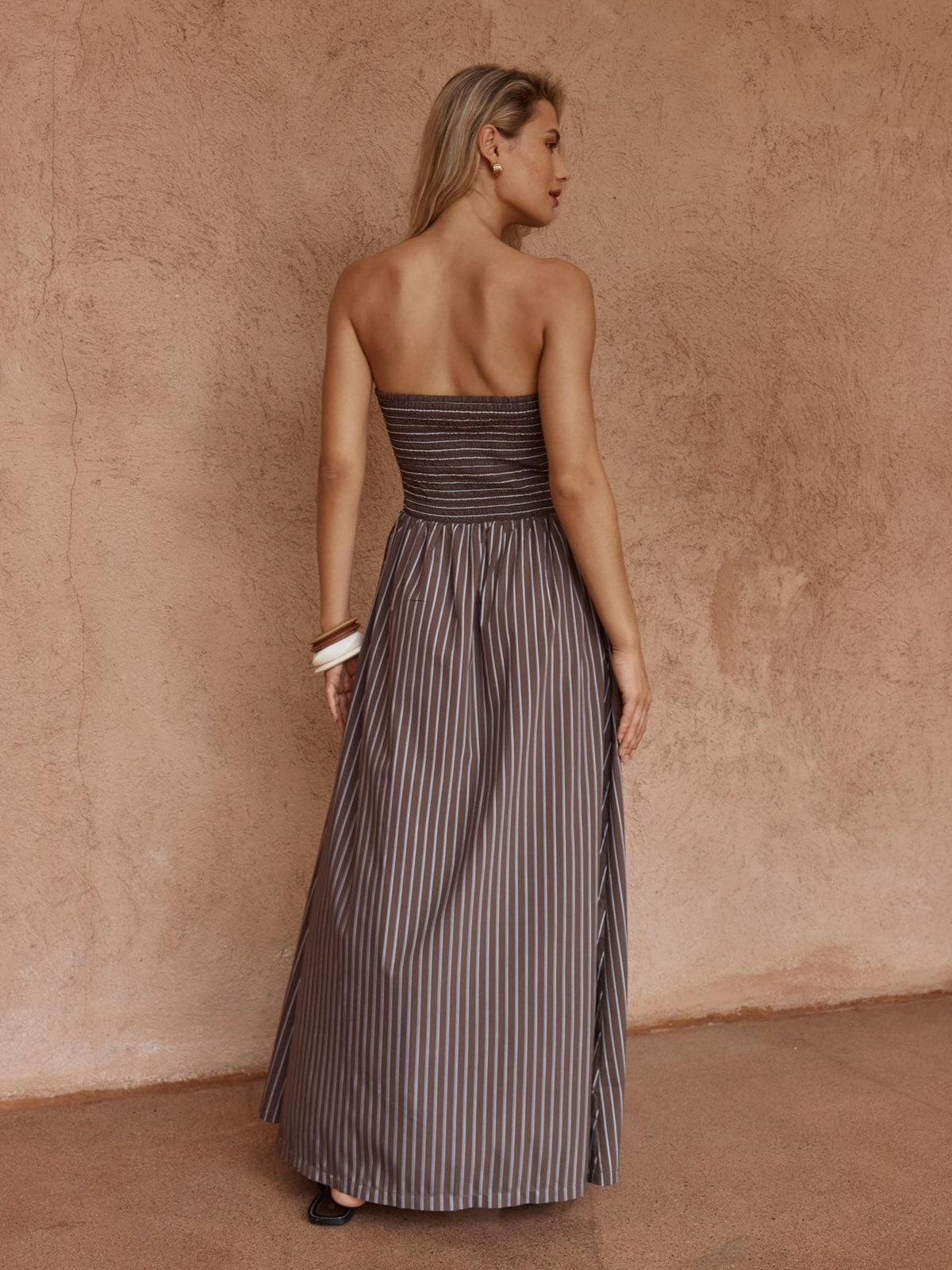 Sass Clothing Everley Strapless Dress (Choc Stripe)