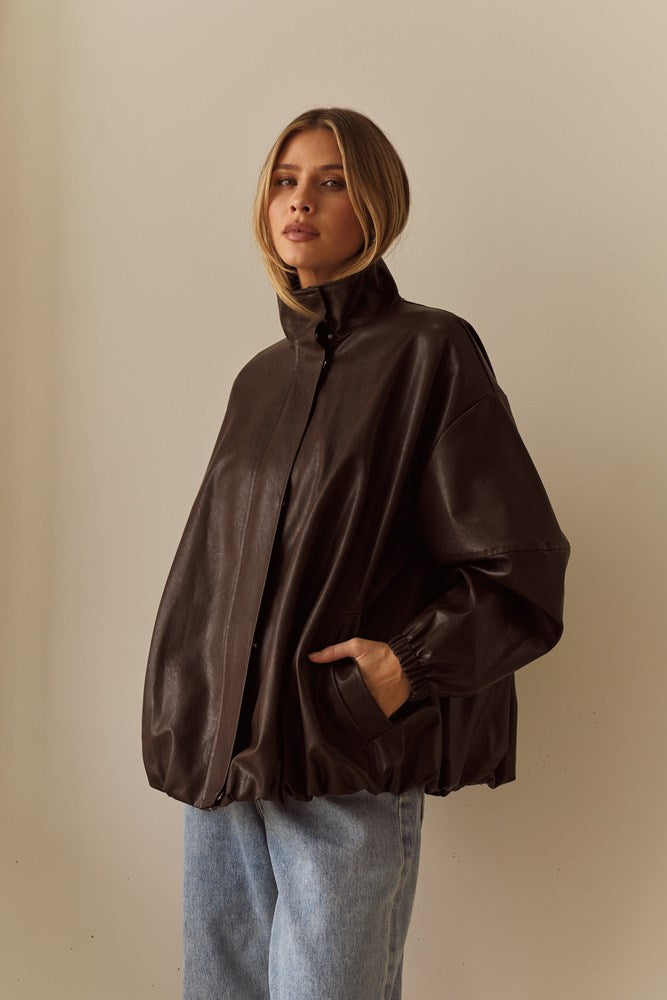 Sass Clothing Milo Leather Look Bomber (Chocolate)