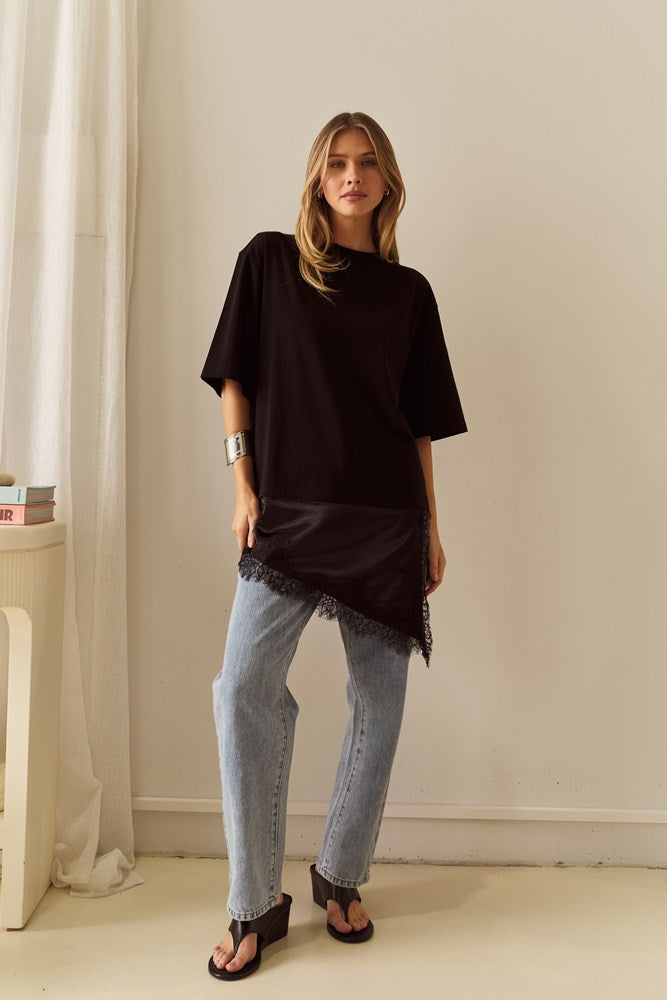 Sass Clothing Arlo Jersey Lace Tee (Black)