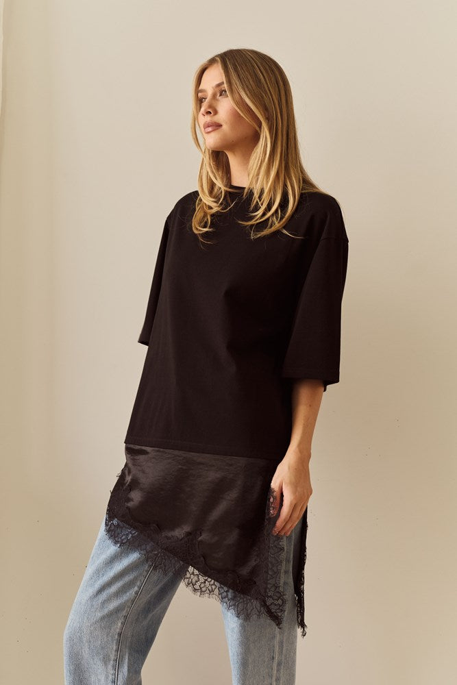 Sass Clothing Arlo Jersey Lace Tee (Black)