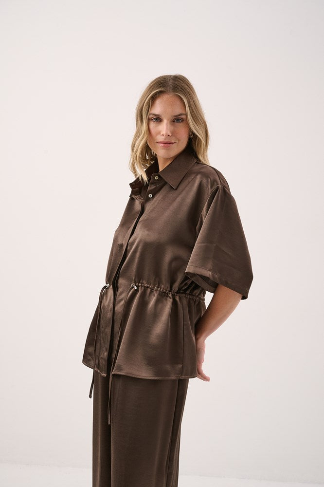 Sass Clothing Kelly Drawstring Collared Shirt (Chocolate)