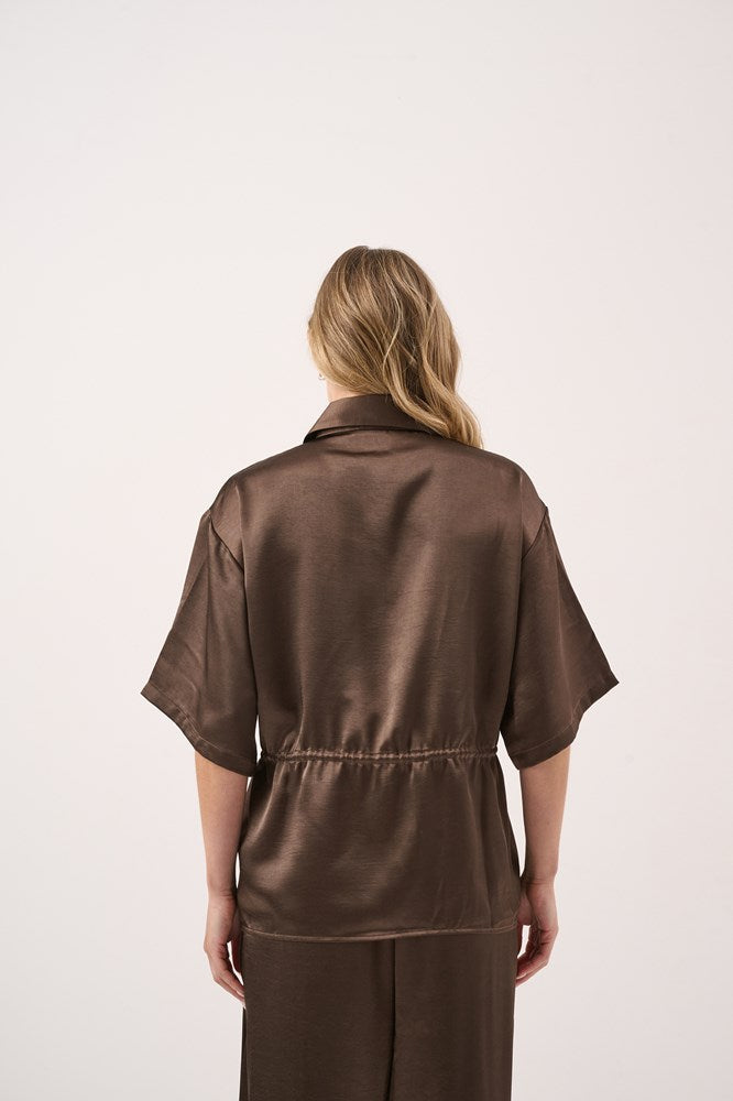 Sass Clothing Kelly Drawstring Collared Shirt (Chocolate)