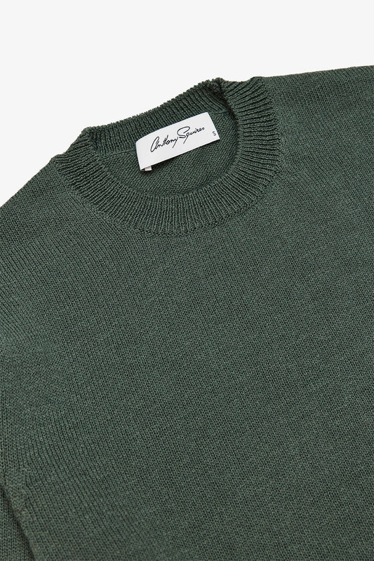 Image of a model wearing Tops. Product name - Asher Green Crewneck Knit in Green colour by brand - Anthony Squires
