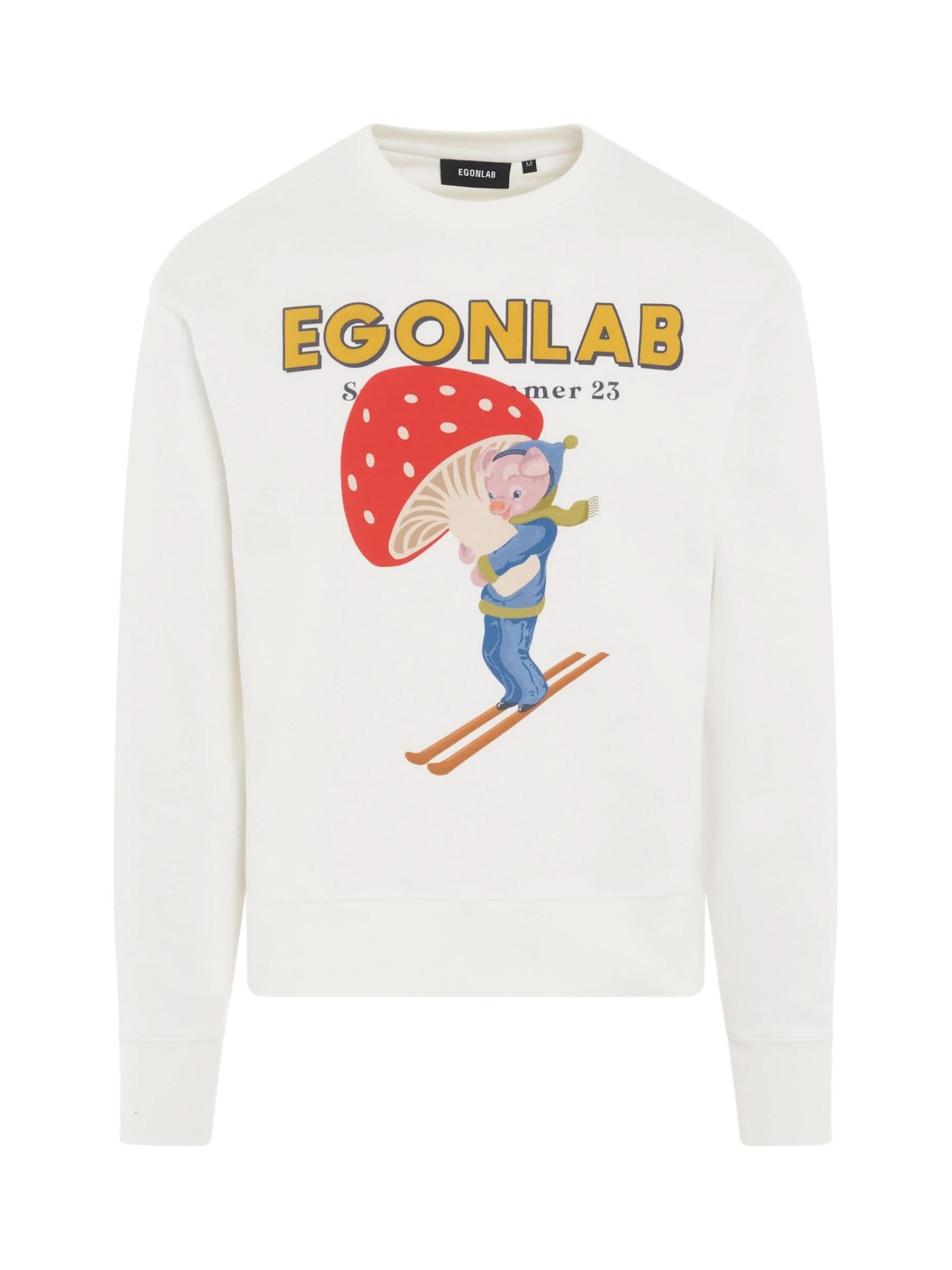 Image of a model wearing Outerwear. Productname: EGONLAB Piggy Print Sweatshirt in WHITE colour by brand - EGONLAB