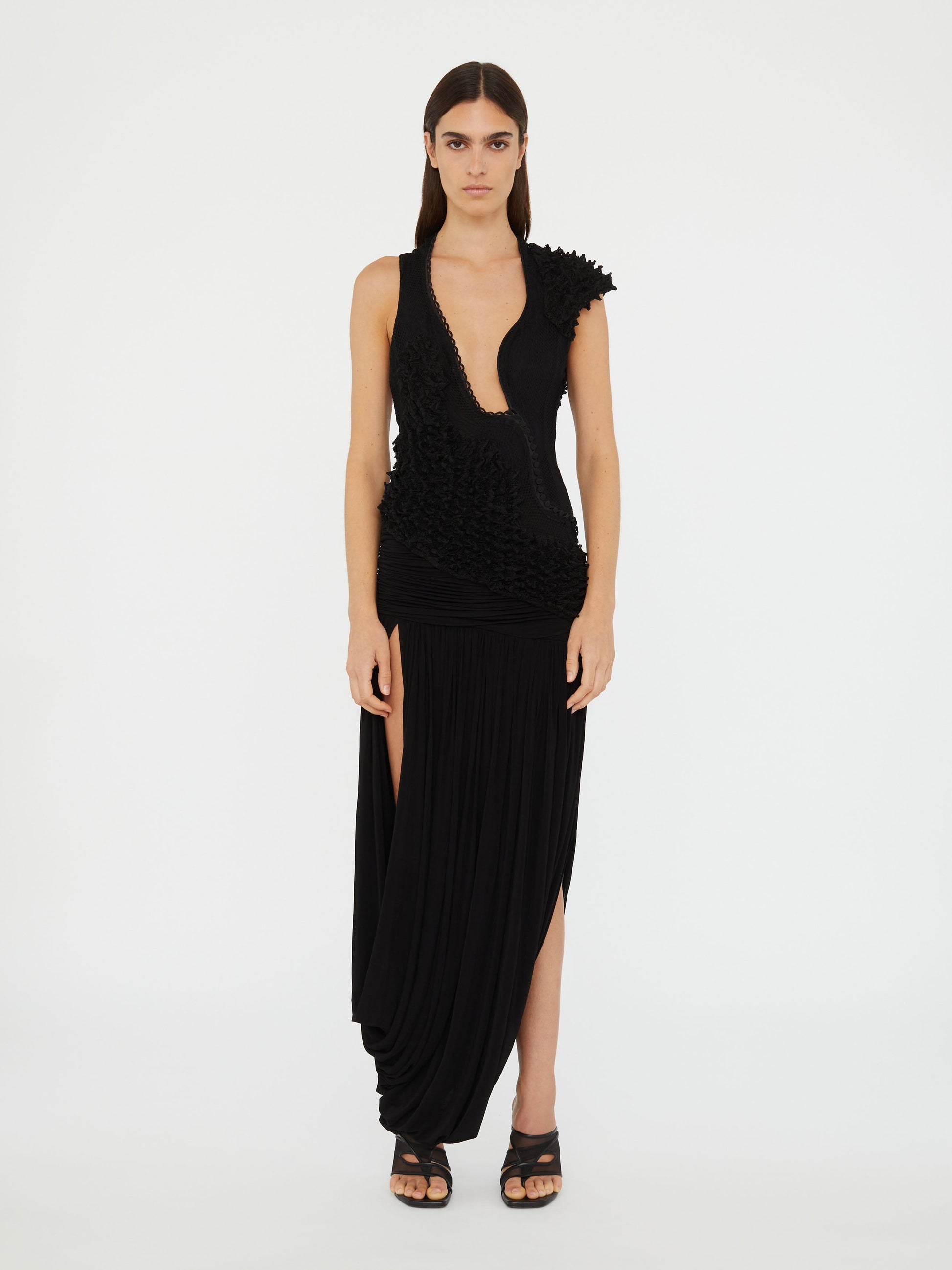 Image of Dresses. Product name - Vespertine Cutaway Lace Dress in Black colour by brand - Christopher Esber