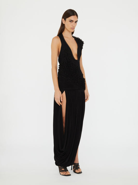 Christopher Esber Vespertine Cutaway Lace Dress (Black)