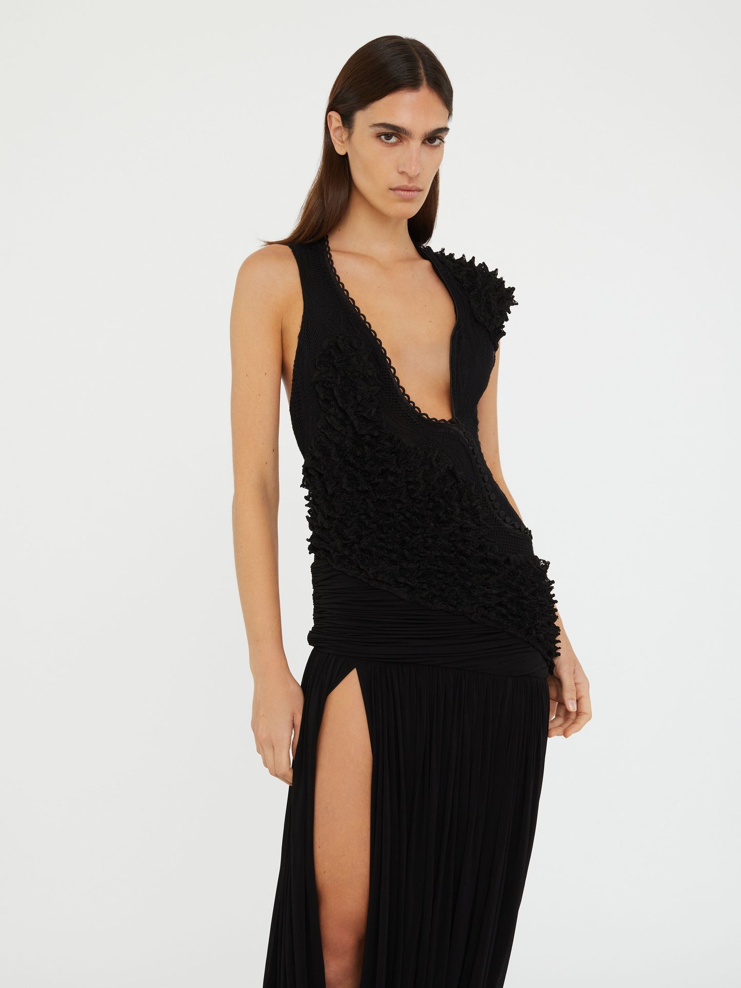 Christopher Esber Vespertine Cutaway Lace Dress (Black)