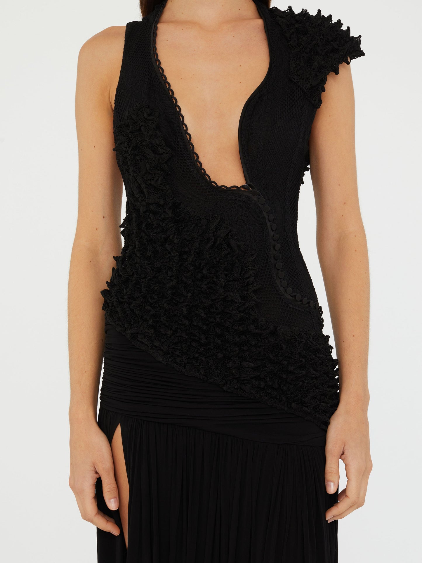 Christopher Esber Vespertine Cutaway Lace Dress (Black)