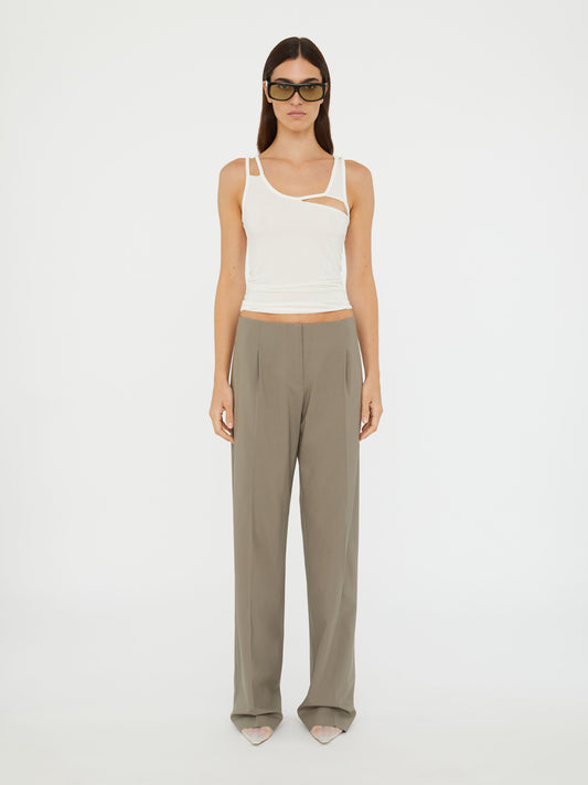 Image of a model wearing Pants. Productname: Christopher Esber Redux Wool Trouser in Eucalypt colour by brand - Christopher Esber